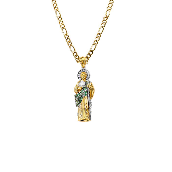 14k San Judas Gold 3D Full Body Gemstone Pendant with Solid Chain - LE-3166