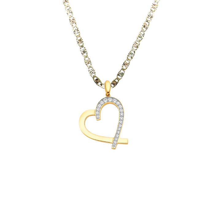 14k Gold Heart Gemstone Pendant with Solid Chain - LE-1770