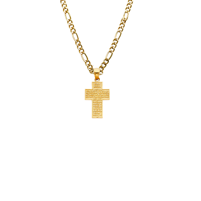 14k Gold Padre Nuestro Cross Pendant with Solid Chain - LE-1029