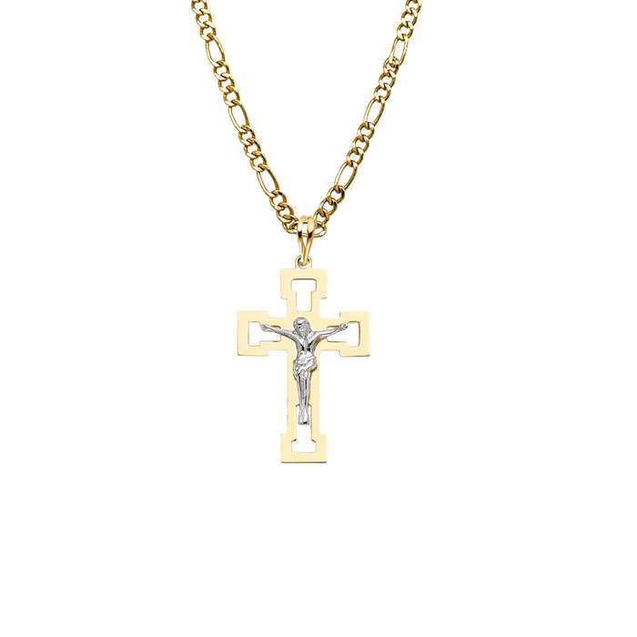 14k Gold CutOut Jesus Cross Pendant with Solid Chain - LE-0865