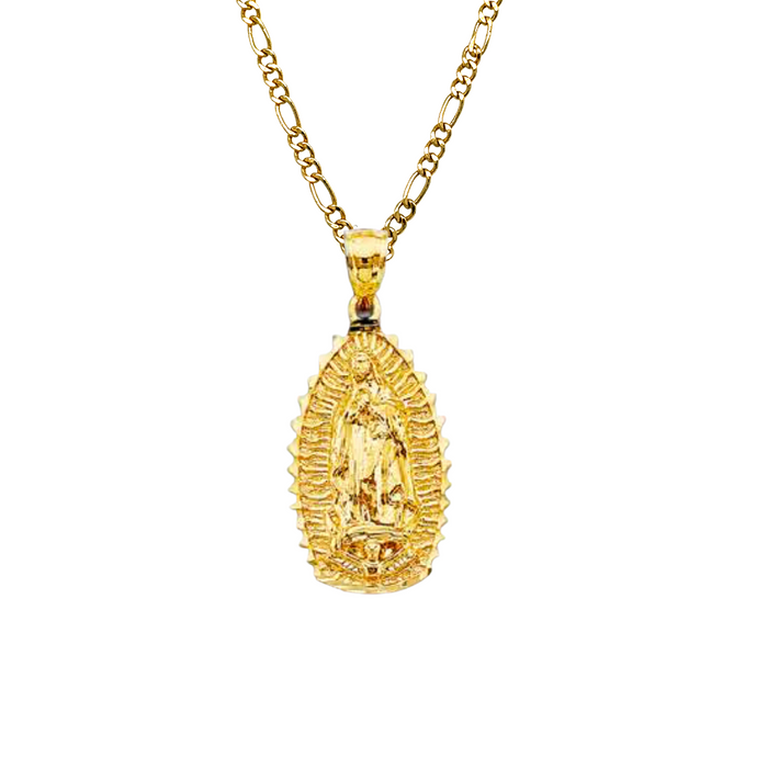 14k Virgin Mary Pendant and Solid Figaro Chain - LE-PT-1077