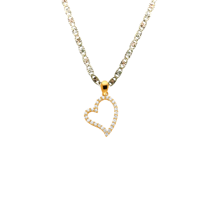 14k Gold Gemstone Heart Pendant with Solid Chain - LE-0583