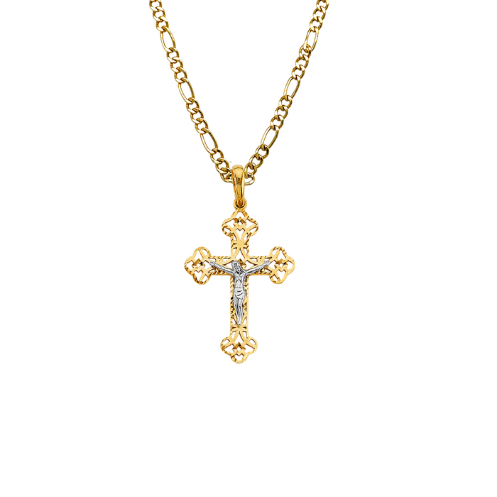 14k Gold Jesus Cross Pendant with Solid Chain - LE-2924