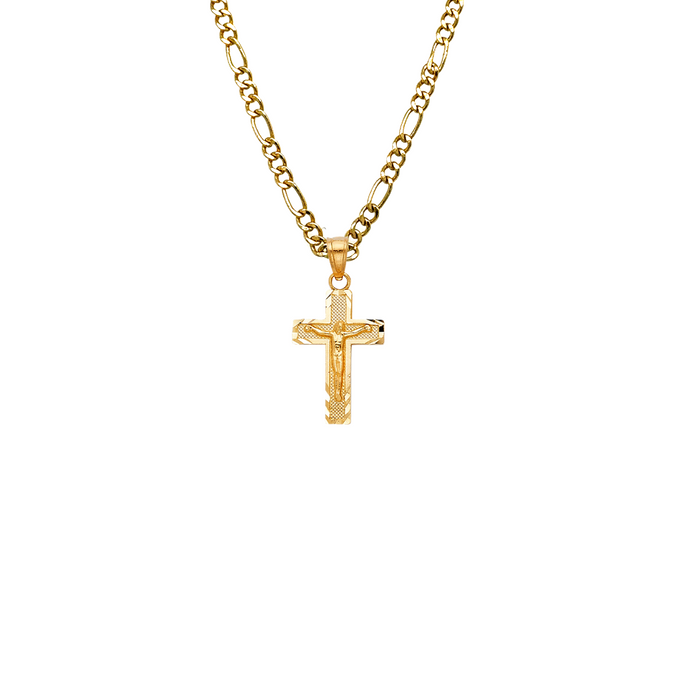 14k Gold Jesus Cross Pendant with Solid Chain - LE-0043