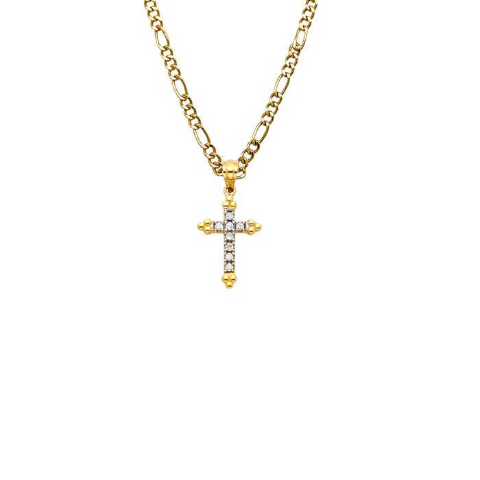 14k Gold Gemstone Cross Pendant with Solid Chain - LE-1063