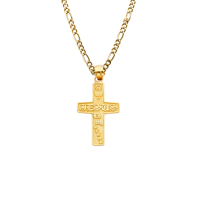 14k Gold Jesus Es Mi Senor Cross Pendant with Solid Chain - LE-1031