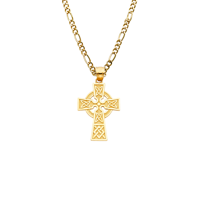 14k Gold Celtic Cross Pendant with Solid Chain - LE-0122