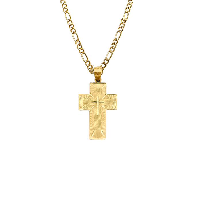 14k Gold Lords Prayer Cross Pendant with Solid Chain - LE-2957