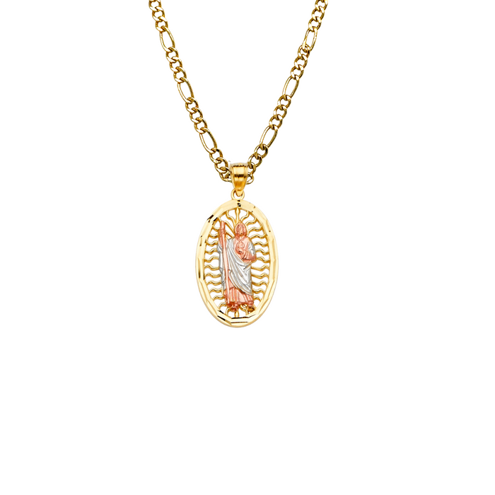 14k San Judas Gold Pendant with Solid Chain - LE-2245