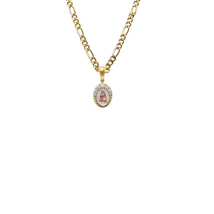 14k Virgin Mary Round Gemstone Pendant with Solid Chain - LE-1133