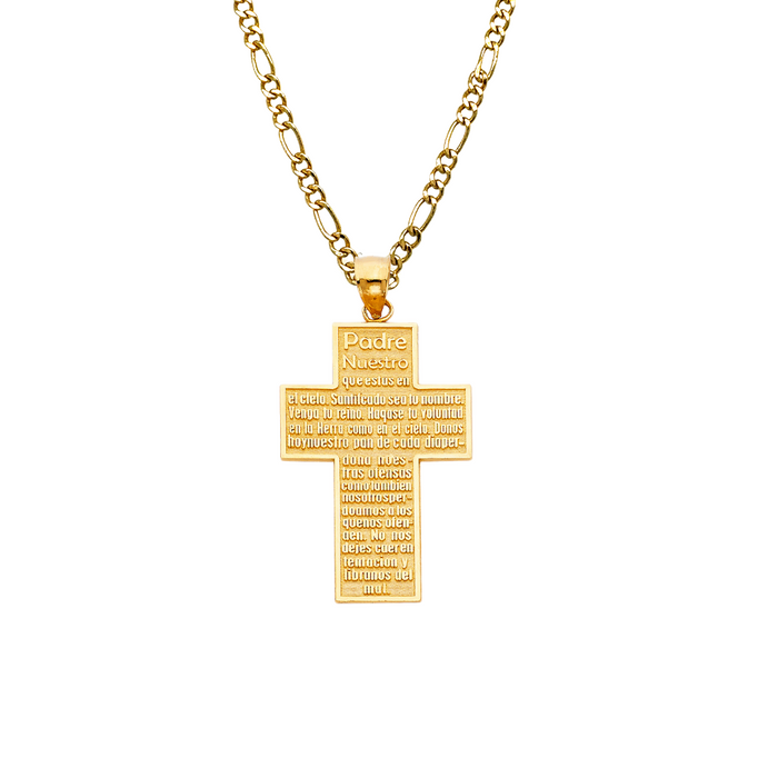 14k Gold Padre Nuestro Cross Pendant with Solid Chain - LE-1027