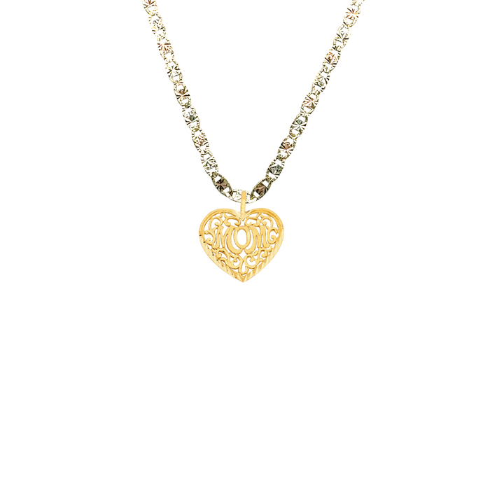 14k Gold Mom Heart Pendant with Solid Chain - LE-1831