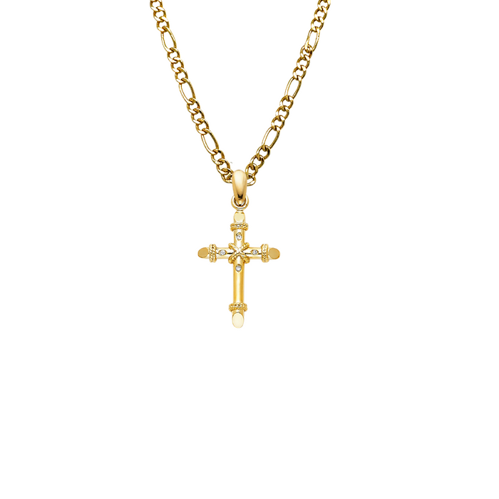 14k Gold Gemstone Cross Pendant with Solid Chain - LE-0960