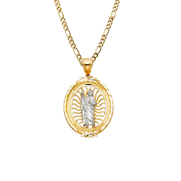 14k San Judas Oval Gold Pendant with Solid Chain - LE-1143