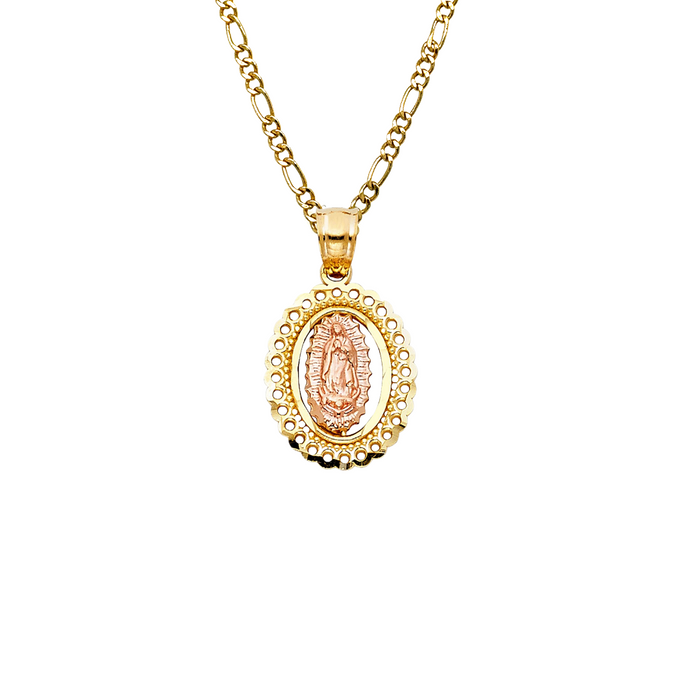 14k Virgin Mary Oval Pendant with Solid Chain - LE-PT382