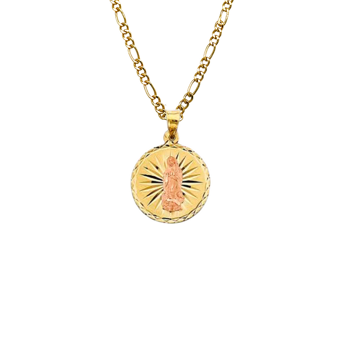 14k Virgin Mary Round Diamond Cut Gold Pendant with Solid Chain - LE-2897