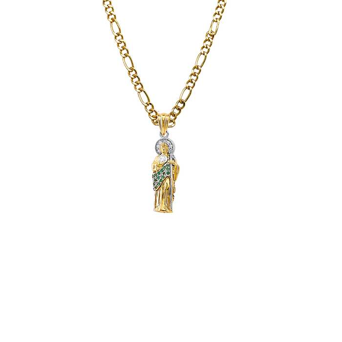 14k San Judas Gold 3D Full Body Gemstone Pendant with Solid Chain - LE-3165