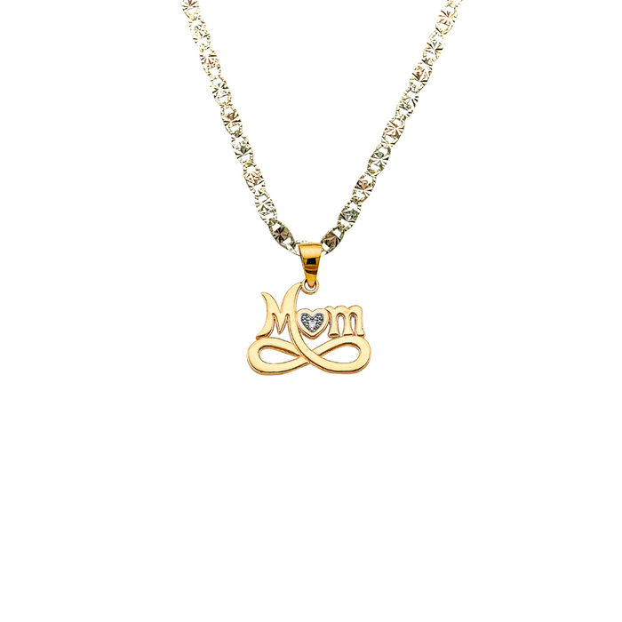 14k Gold Mom Heart Gemstone Pendant with Solid Chain - LE-2695