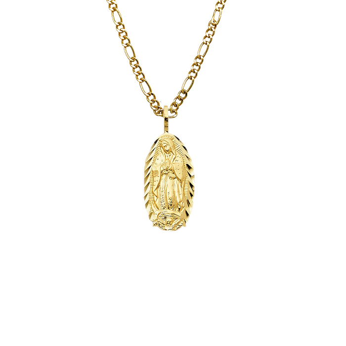 14k Dainty Virgin Mary Diamond Cut Pendant with Solid Chain - LE-PT1079