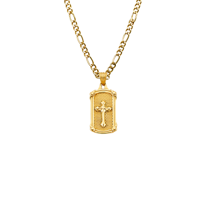 14k Gold Frame Shield with Cross Pendant with Solid Chain - LE-2736