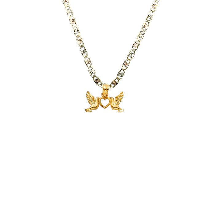 14k Gold Doves Heart Pendant with Solid Chain - LE-1497