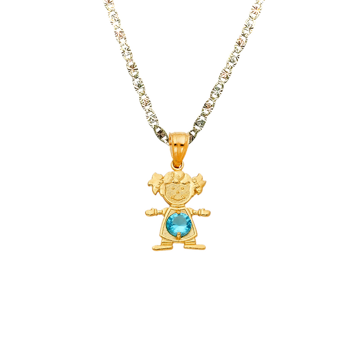 14k Gold Girl Daughter Niña December Birthstone Gemstone Pendant with Solid Chain - LE-0660-12