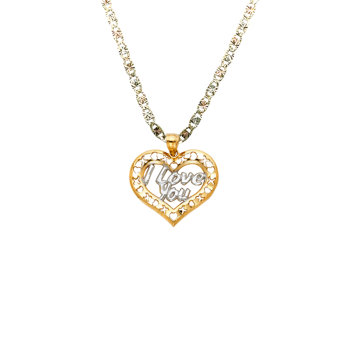 14k I Love You Heart Gold Pendant with Solid Chain - LE-1818