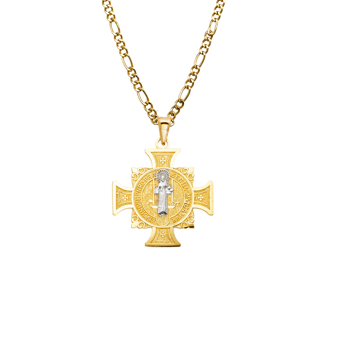 14k San Benito Large Gold Pendant Cross with Solid Chain - LE-0103