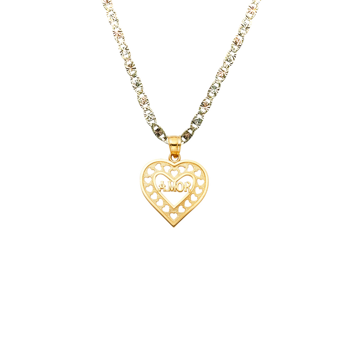 14k Amor Gold Heart Pendant with Solid Chain - LE-1862