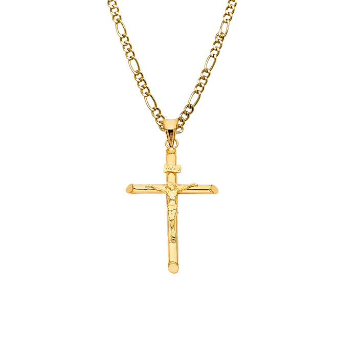 14k Gold Jesus Cross Pendant with Solid Chain - LE-0840