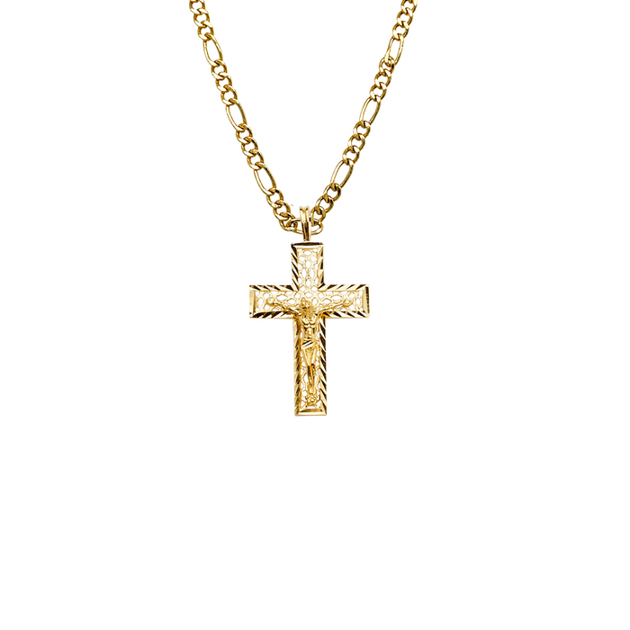 14k Yellow Gold Jesus Cross Pendant with Solid Chain - LE-2187