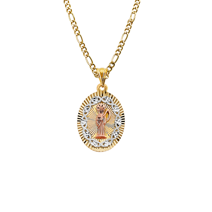 14k Santa Muerte Diamond Cut Gold Pendant with Solid Chain - LE-3203