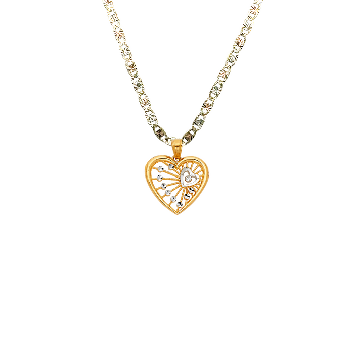 14k Two Tone Gold Heart Pendant with Solid Chain - LE-0427