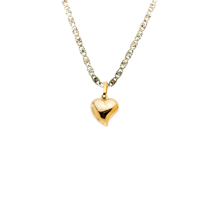 14k Gold Hollow Heart Pendant with Solid Chain - LE-0449