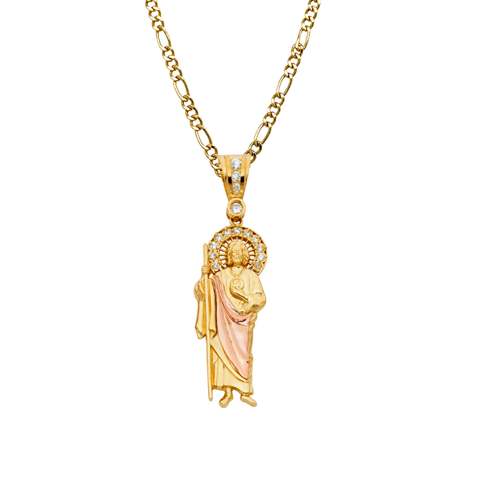 14k San Judas Gold Gemstone Pendant with Solid Chain - LE-1139