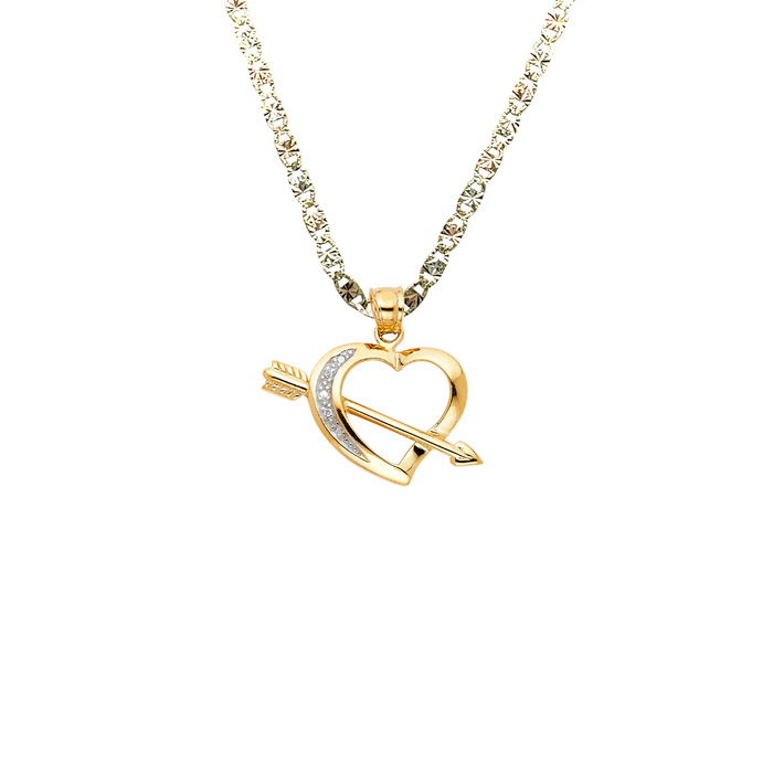 14k Gold Heart Arrow Gemstone Pendant with Solid Chain - LE-1786