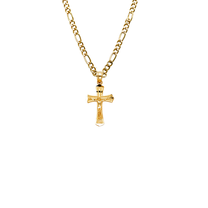 14k Gold Jesus Cross Pendant with Solid Chain - LE-0042