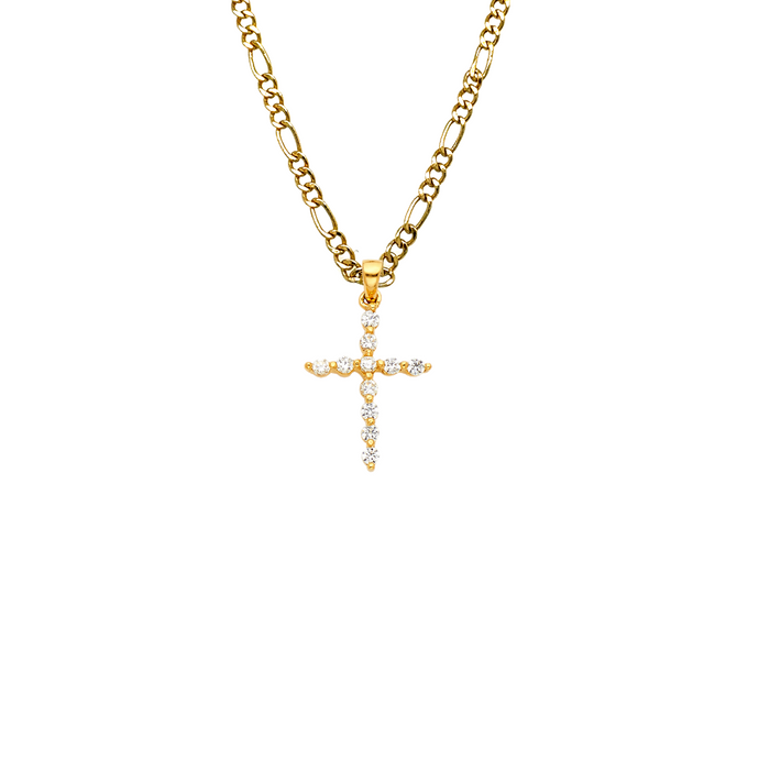 14k Gold Gemstone Cross Pendant with Solid Chain - LE-0543