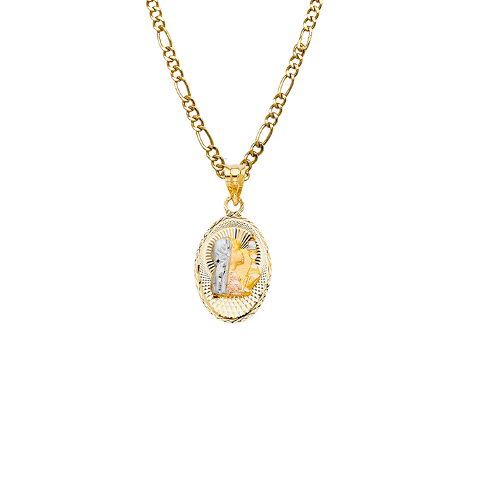 14k First Communion Girl Oval Gold Pendant and Solid Chain - LE-335