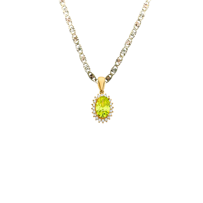 14k Gold August Oval Birthstone Gemstone Pendant with Solid Chain - LE-3037-08