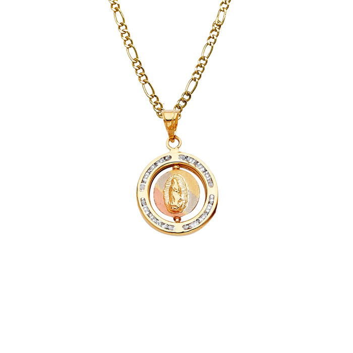 14k Virgin Mary and Baptism Two Sided Gold Pendant with Solid Chain - LE-802