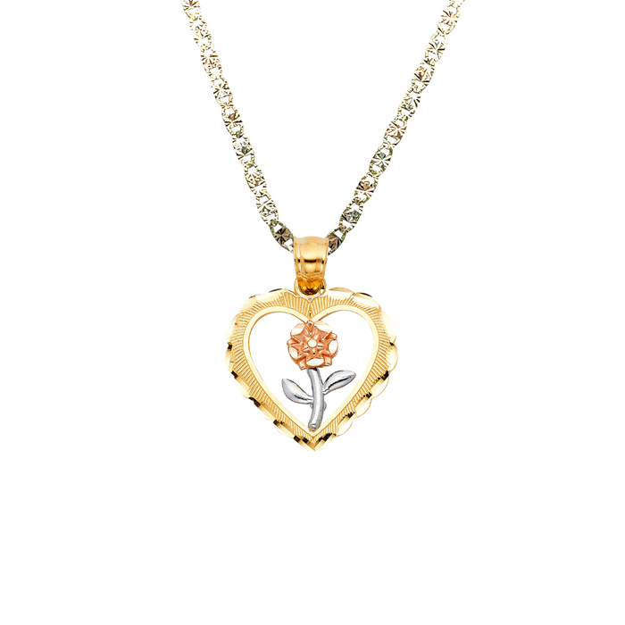 14k Rose Heart Gold Pendant with Solid Chain - LE-1943