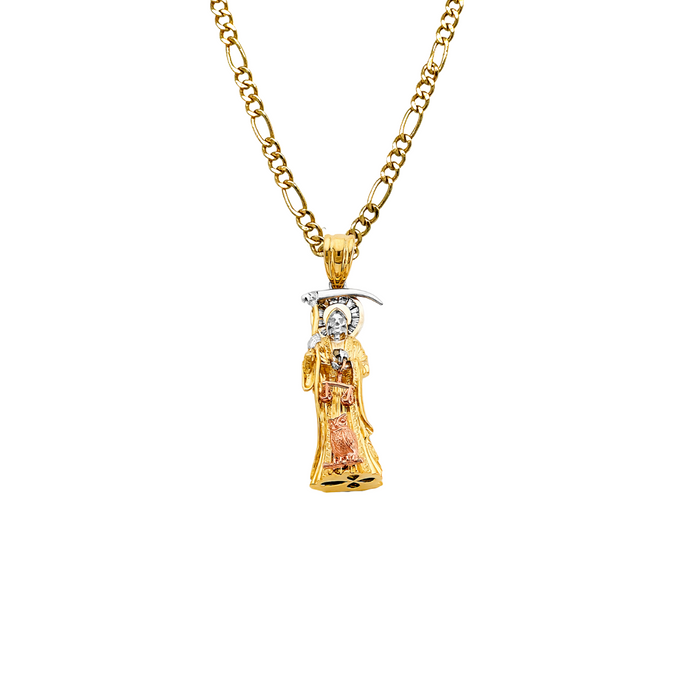 14k Santa Muerte Gold Pendant with Solid Chain - LE-3010