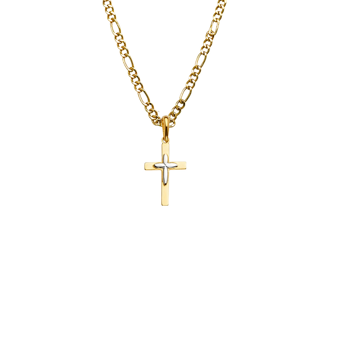 14k Gold Two Tone Cross Pendant with Solid Chain - LE-2226