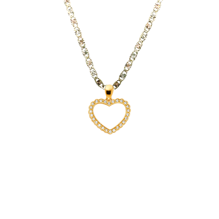 14k Gold Gemstone Heart Pendant with Solid Chain - LE-0581