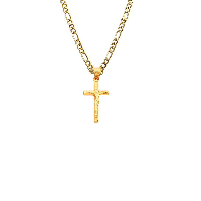 14k Gold Jesus Cross Pendant with Solid Chain - LE-0841