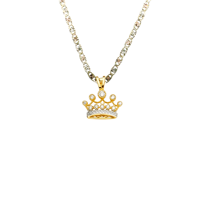 14k Gold 15 Años Quinceañera Gemstone Crown Pendant with Solid Chain - LE-2149