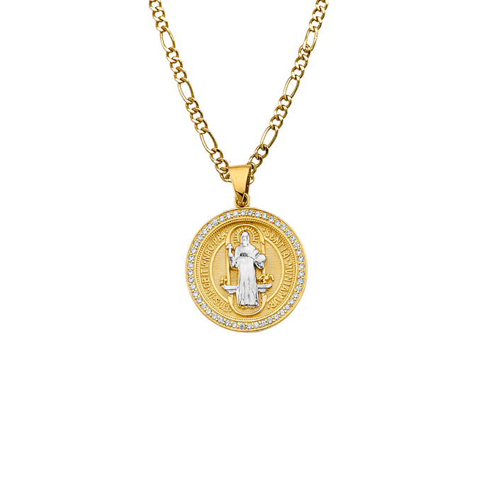 14k San Benito Two Tone Gold Pendant with Solid Figaro Chain - LE-2869