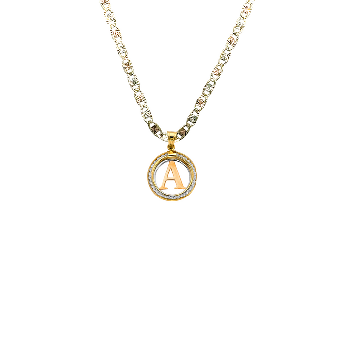 14k Gold Small Gemstone Bezel Letter Pendant with Solid Valentino Chain - LE-3245VC