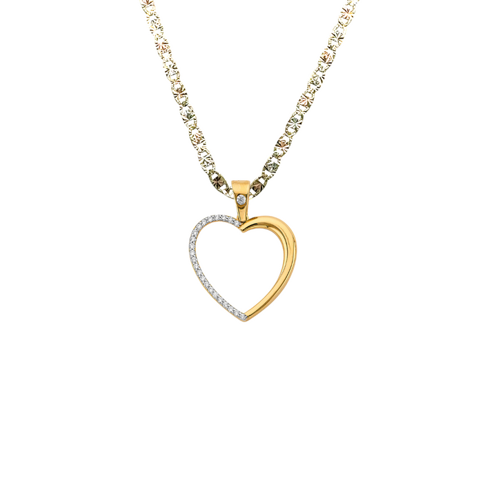 14k Gold Heart Gemstone Pendant with Solid Chain - LE-3130